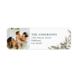 家族モダンの写真と松の木のクリスマス ラベル