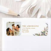 家族モダンの写真と松の木のクリスマス ラベル (インサイチュ)