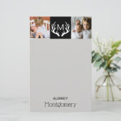 家族モダンの写真と〔雄ジカの〕枝角 |パーソナライズされた | 便箋 (スタンド正面)