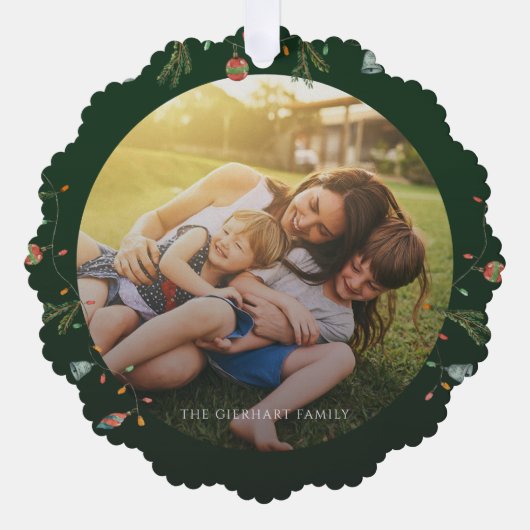家族モダンの写真の素朴クリスマス オーナメントカード (正面)