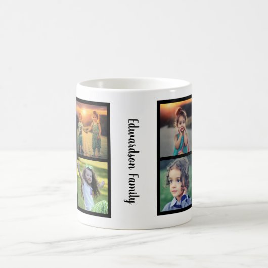 家族モダンの写真コラージュのモノグラム コーヒーマグカップ (中央)