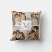 家族モダンの写真コラージュ | モノグラムカスタムギフト クッション (正面)