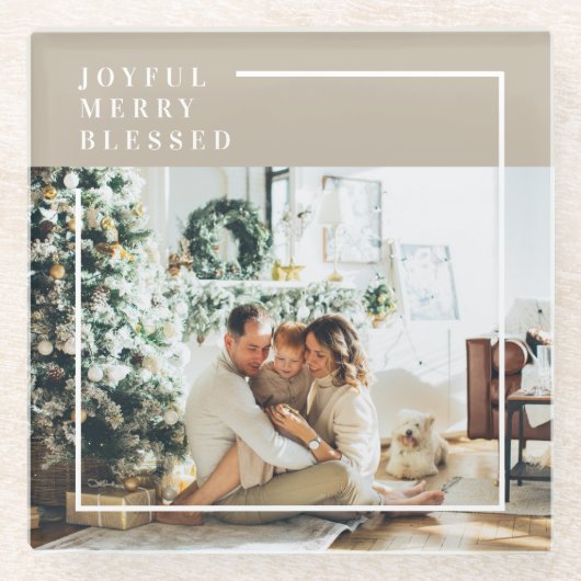 家族モダンの写真 |うれしメリー賛美い ガラスコースター (正面)