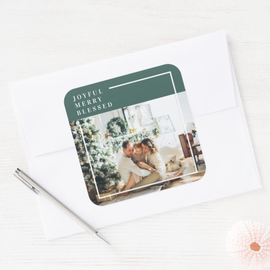 家族モダンの写真 |うれしメリー賛美い |緑 スクエアシール (封筒)