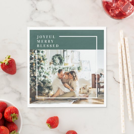 家族モダンの写真 |うれしメリー賛美い |緑 スタンダードランチョンナプキン (インサイチュ)