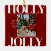 家族モダンはっきりした写真かわいいスタンプのホリデーカード セラミックオーナメント (正面)