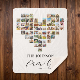 家族モダンエレガントハート型フォトコラージュ シェルパブランケット