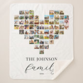 家族モダンエレガントハート型フォトコラージュ シェルパブランケット (正面)