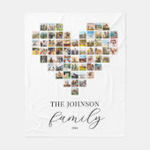 家族モダンエレガントハート型フォトコラージュ フリースブランケット (正面)