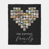 家族モダンエレガントハート型フォトコラージュ フリースブランケット (正面)