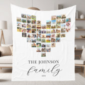 家族モダンエレガントハート型フォトコラージュ フリースブランケット