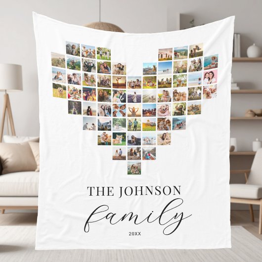 家族モダンエレガントハート型フォトコラージュ フリースブランケット