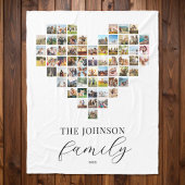 家族モダンエレガントハート型フォトコラージュ フリースブランケット