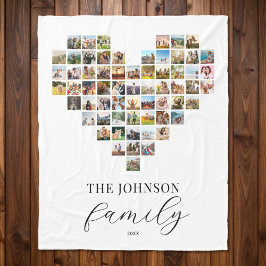 家族モダンエレガントハート型フォトコラージュ フリースブランケット
