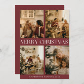 家族モダンエレガント写真の赤いミニマルクリスマス シーズンカード (正面/裏面)