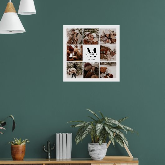 家族モダンエレガント写真コラージュ白形記念 ポスター (リビング1)