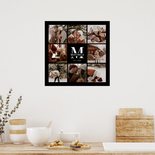 家族モダンエレガント写真コラージュ黒形記念 ポスター (キッチン)