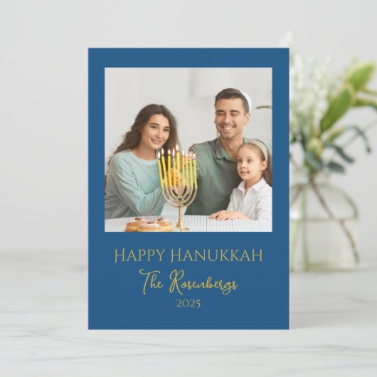 家族モダンエレガント写真ハヌカー シーズンカード (スタンド正面)