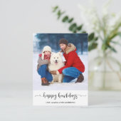 家族モダンカスタム犬の写真ハッピーハウデイ シーズンポストカード (スタンド正面)