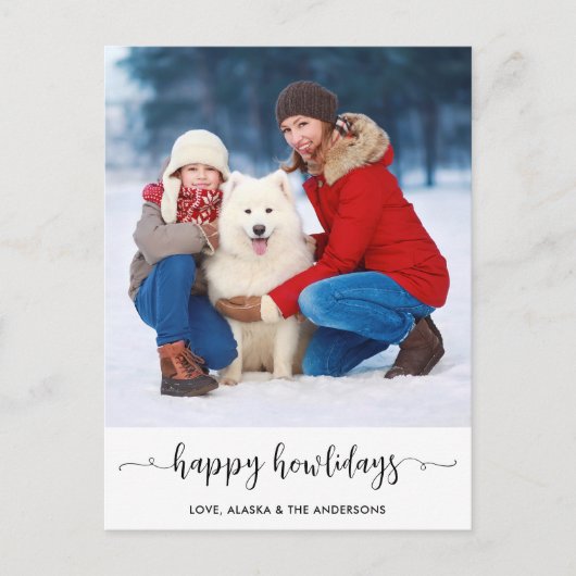 家族モダンカスタム犬の写真ハッピーハウデイ シーズンポストカード (正面)