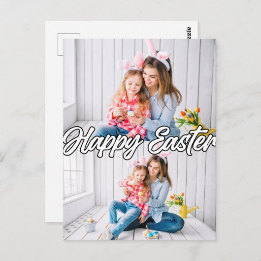 家族モダンカスタム2写真イースター ポストカード (正面/裏面)