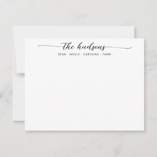 家族モダンカップル名ブラックシックスクリプトフォント ノートカード (正面)
