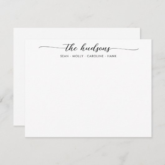 家族モダンカップル名ブラックシックスクリプトフォント ノートカード (正面/裏面)