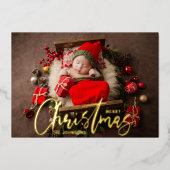 家族モダンクリスマスの休日の写真 箔シーズンカード (正面)