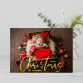 家族モダンクリスマスの休日の写真 箔シーズンカード (立ち正面)