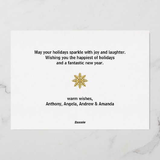 家族モダンクリスマスの休日の写真 箔シーズンカード (裏面)