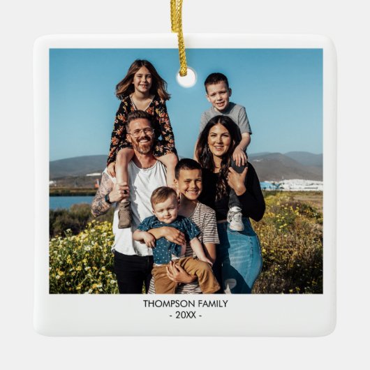 家族モダンクリスマス写真ポートレートクリスマス セラミックオーナメント (正面)