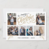 家族モダンコラージュ写真クリスマスタイポグラフィ シーズンカード (正面)