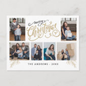 家族モダンコラージュ写真クリスマスタイポグラフィ シーズンポストカード (正面)