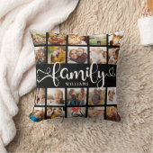 家族モダンスクリプト20フォトコラージシックブラック クッション (ブランケット)