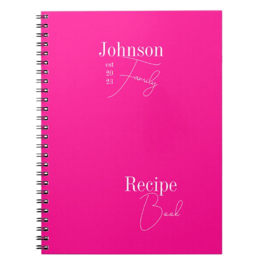 家族モダンパーソナライズされた名ホットピンクレシピ ノートブック (正面)