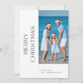 家族モダンビーチメリークリスマスフォトブルー シーズンカード (正面)