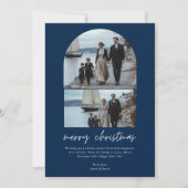 家族モダンビーチ航海のクリスマスフォトブルー シーズンカード (正面)