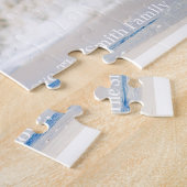 家族モダンフォトブルー海ビーチホリデーカード ジグソーパズル (側面)