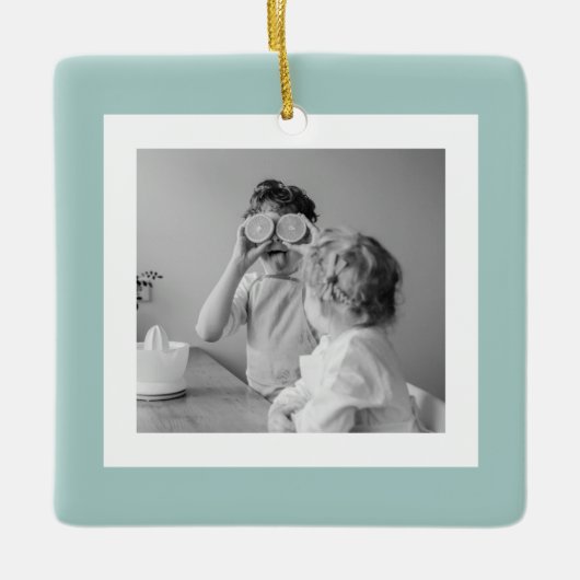 家族モダンフォトミントシンプルラブギフト セラミックオーナメント (正面)