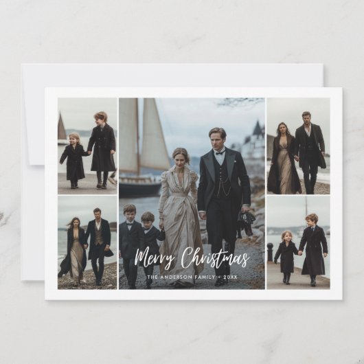 家族モダンブルー航海のクリスマスビーチ写真 シーズンカード (正面)