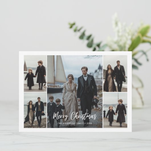 家族モダンブルー航海のクリスマスビーチ写真 シーズンカード (スタンド正面)