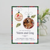 家族モダンペット写真クリスマスタータンチェック 箔シーズンカード (立ち正面)