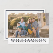 家族モダンポートレートカスタム姓クリスマス シーズンポストカード (正面/裏面)