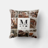 家族モダンミニマル写真コラージュのモノグラムギフト クッション (裏面)