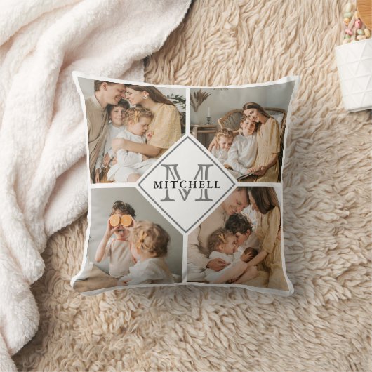 家族モダンミニマル写真コラージュ | カスタム贈 クッション (ブランケット)