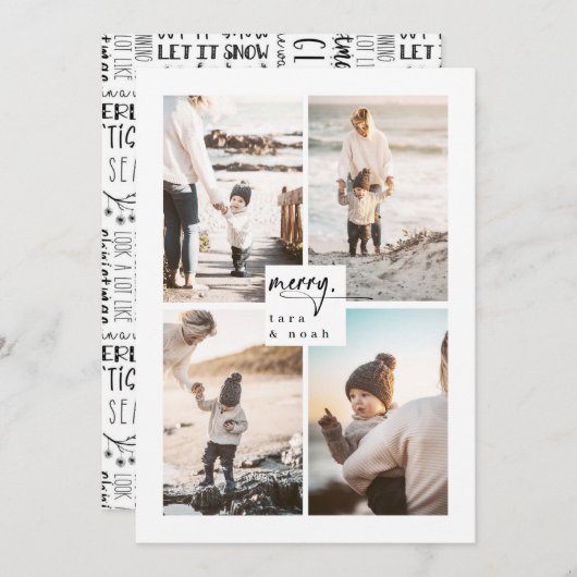 家族モダンメリー写真クリスマスカード シーズンカード (正面/裏面)