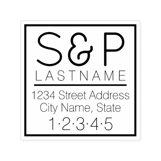 家族モダンモノグラムと差出人住所 セルフインキングスタンプ (デザイン)
