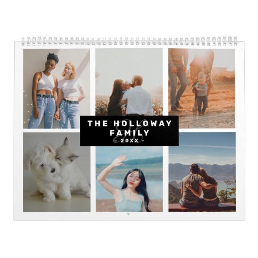 家族モダンモノグラム名black18写真コラージュ カレンダー (カバー)