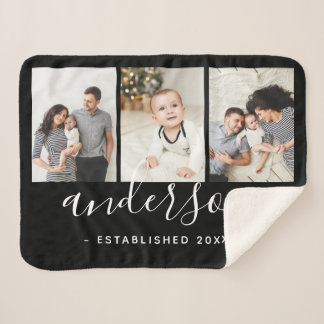 家族モダンモノグラム3フォトコラージュ シェルパブランケット