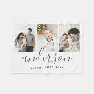 家族モダンモノグラム3フォトコラージュ フリースブランケット